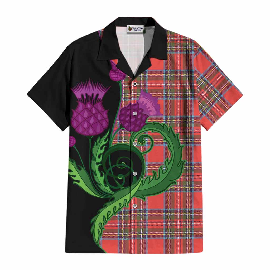 Stewart (Stuart) Tartan Cotton Hawaiian Shirt Traditional Scottish Thistle