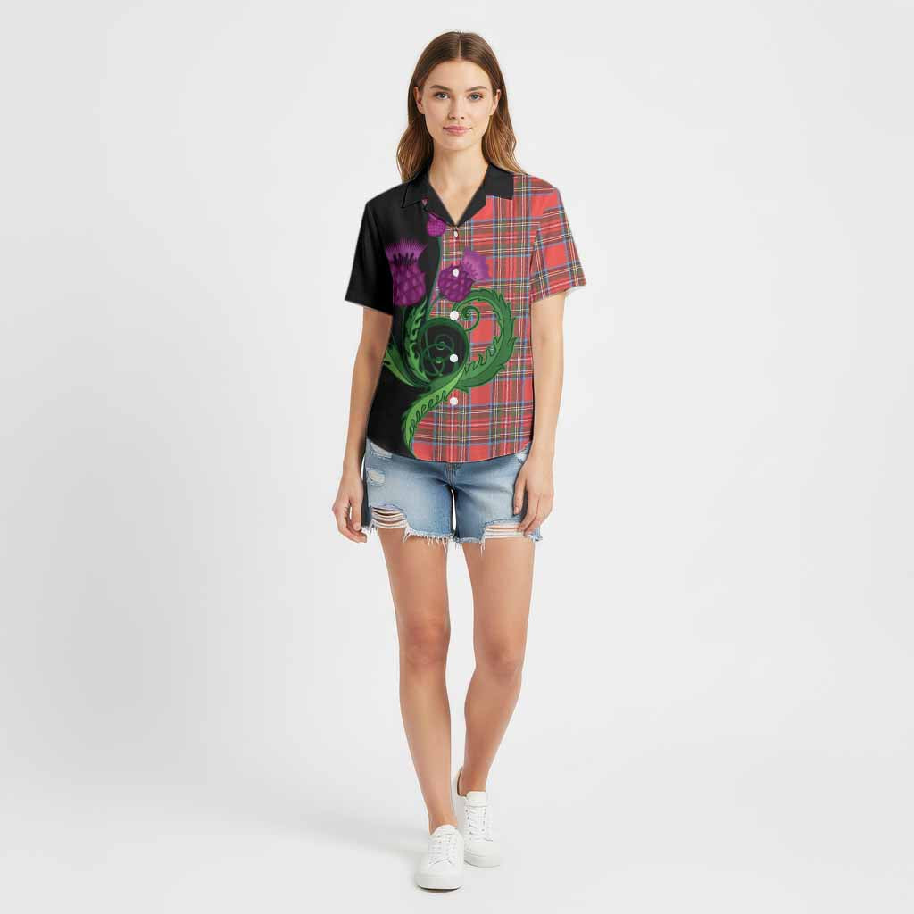 Stewart (Stuart) Tartan Cotton Hawaiian Shirt Traditional Scottish Thistle