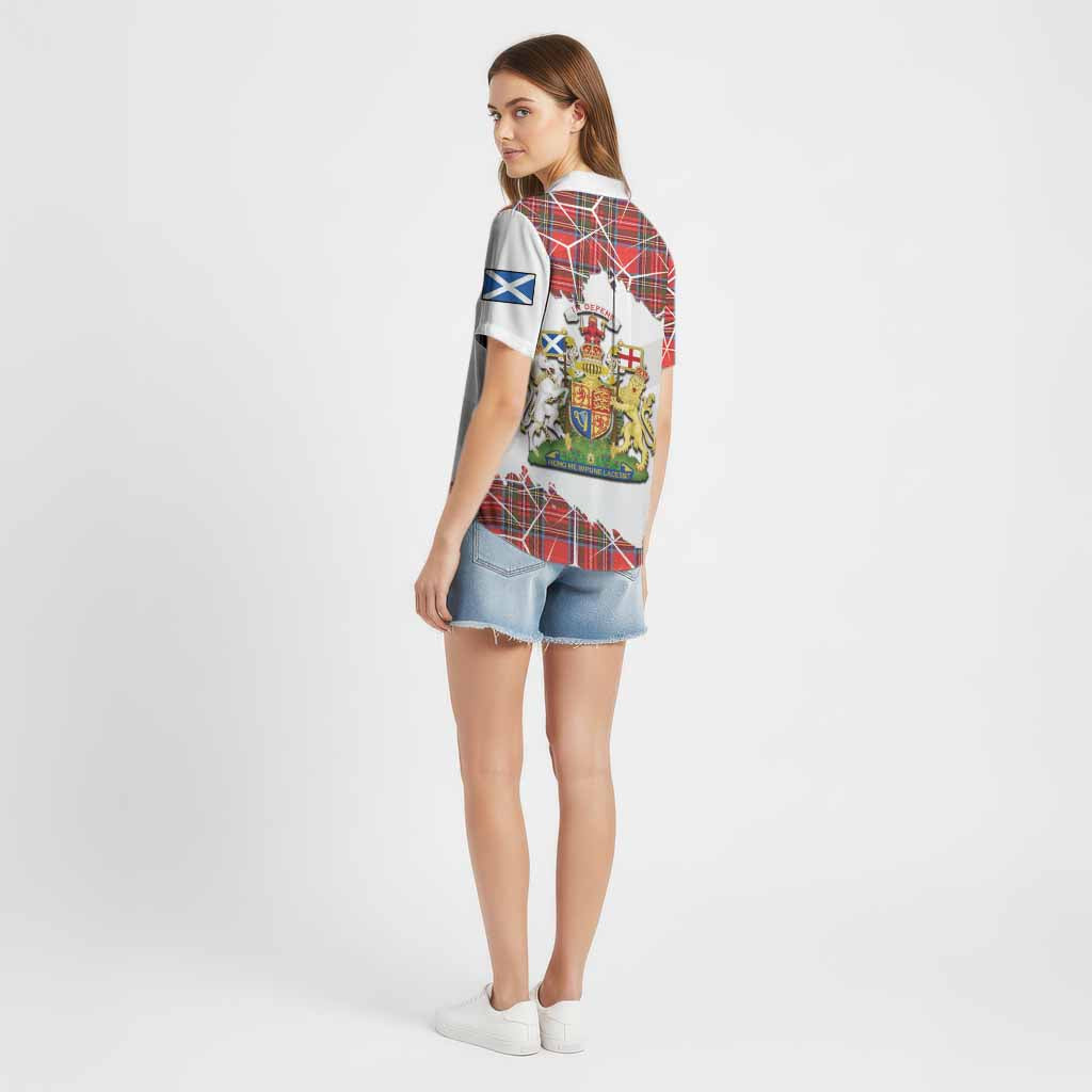 Stewart (Stuart) Tartan Cotton Hawaiian Shirt with Family Crest and Lion Rampant Grunge Style