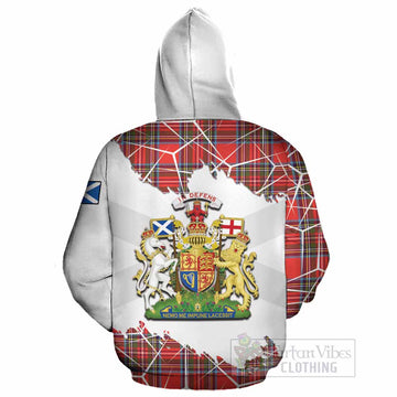 Stewart (Stuart) Tartan Cotton Hoodie with Family Crest and Lion Rampant Grunge Style