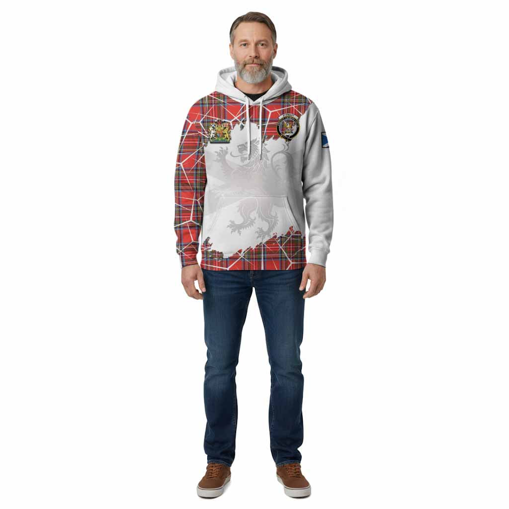 Stewart (Stuart) Tartan Cotton Hoodie with Family Crest and Lion Rampant Grunge Style