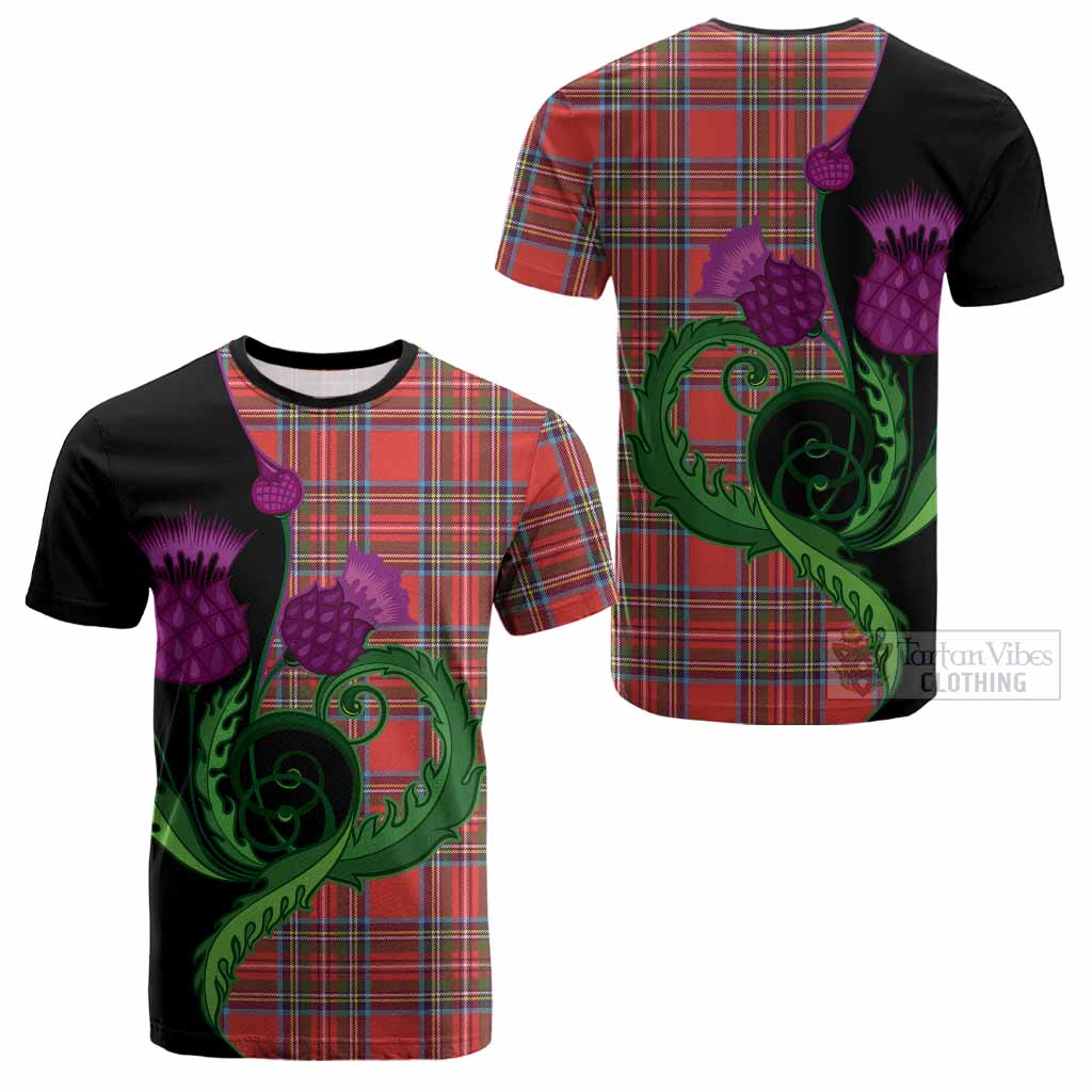 Stewart (Stuart) Tartan Cotton T-shirt Traditional Scottish Thistle