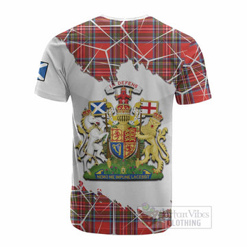 Stewart (Stuart) Tartan Cotton T-shirt with Family Crest and Lion Rampant Grunge Style
