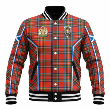 Stewart (Stuart) Tartan Crest Baseball Jacket Scotland Coat of Arm Flag Style - Tartan Vibes Clothing