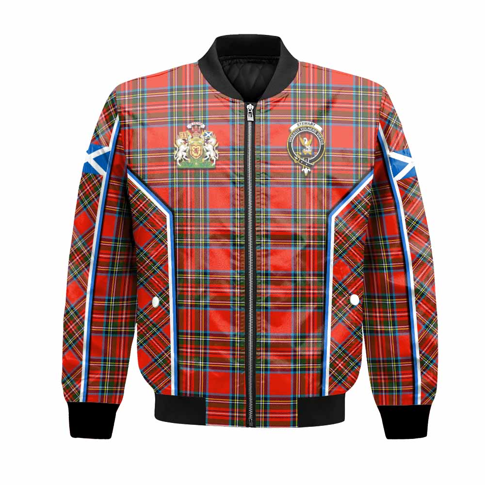 Stewart (Stuart) Tartan Crest Bomber Jacket Scotland Coat of Arm Flag Style - Tartan Vibes Clothing