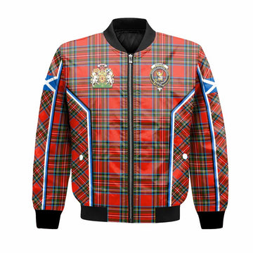 Stewart (Stuart) Tartan Crest Bomber Jacket Scotland Coat of Arm Flag Style