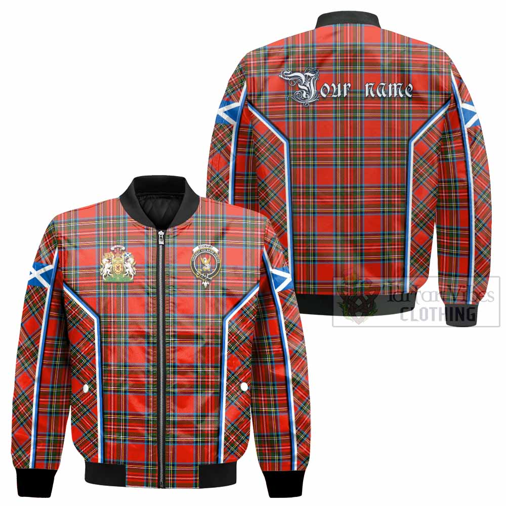 Stewart (Stuart) Tartan Crest Bomber Jacket Scotland Coat of Arm Flag Style - Tartan Vibes Clothing