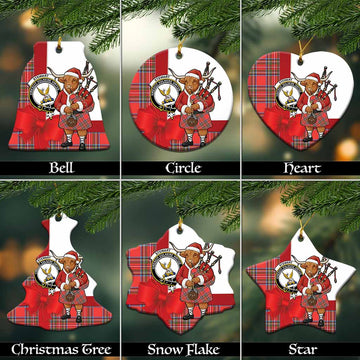 Stewart (Stuart) Tartan Crest Christmas Ceramic Ornament Highland Cow Bagpipes Coquette Bow Style