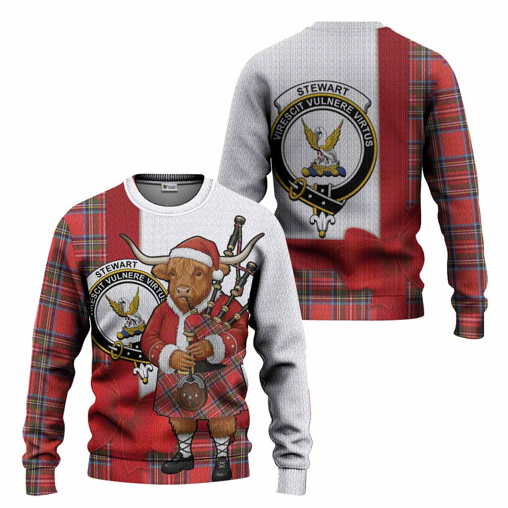 Stewart (Stuart) Tartan Crest Christmas Christmas Ugly Sweater Highland Cow Bagpipes Coquette Bow Style