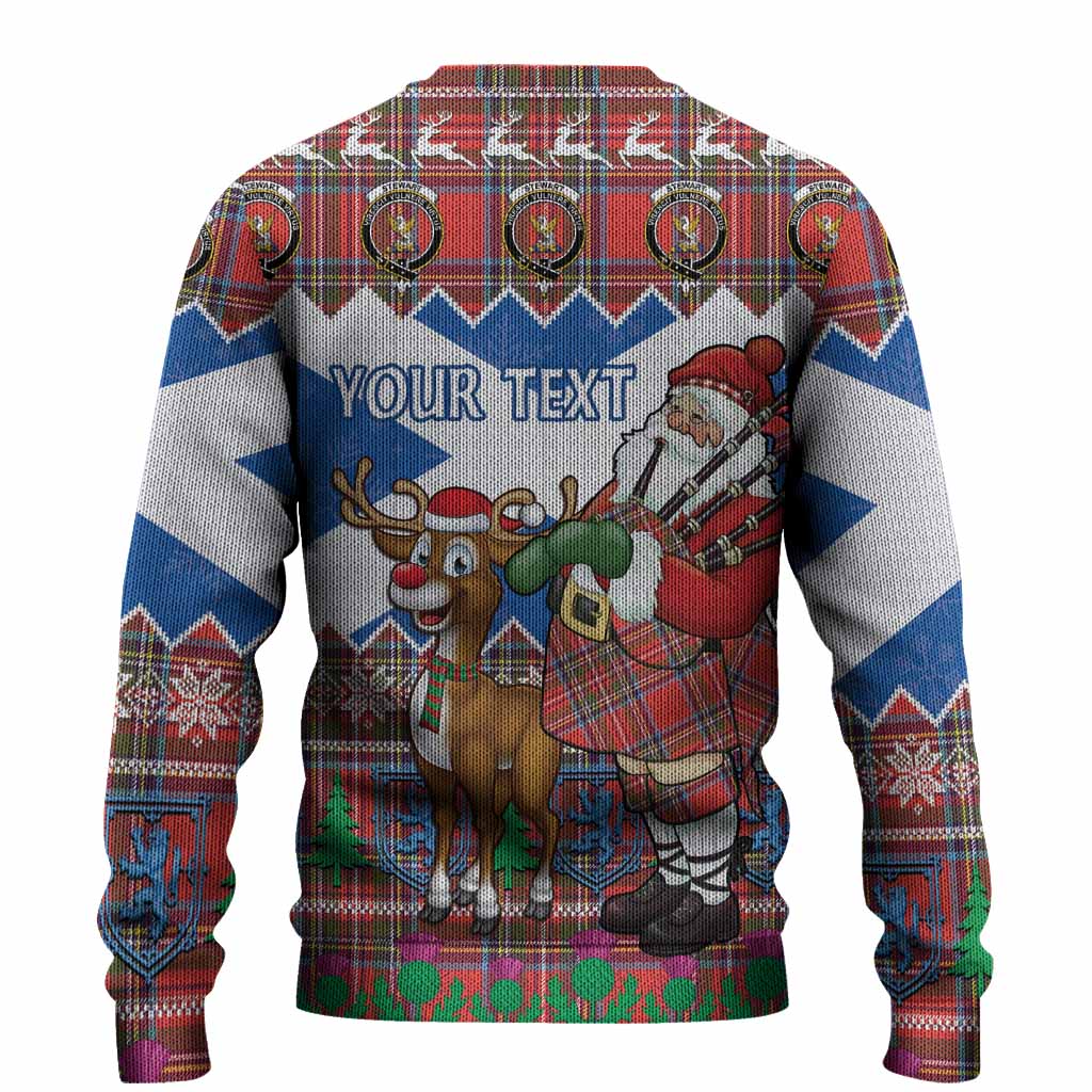 Stewart (Stuart) Tartan Crest Christmas Christmas Ugly Sweater Scotland Santa With Bagpipes Cute Reindeer
