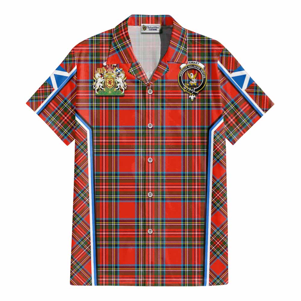 Stewart (Stuart) Tartan Crest Cotton Hawaiian Shirt Scotland Coat of Arm Flag Style - Tartan Vibes Clothing