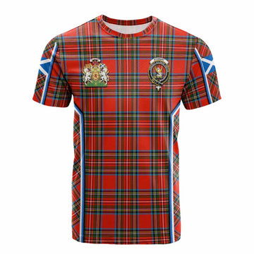 Stewart (Stuart) Tartan Crest Cotton T-shirt Scotland Coat of Arm Flag Style