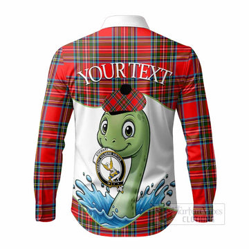 Stewart (Stuart) Tartan Crest Cute Nessie Long Sleeve Button Shirts Scottish Loch Ness Monster