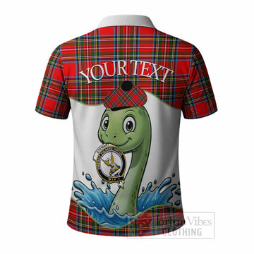 Stewart (Stuart) Tartan Crest Cute Nessie Polo Shirt Scottish Loch Ness Monster