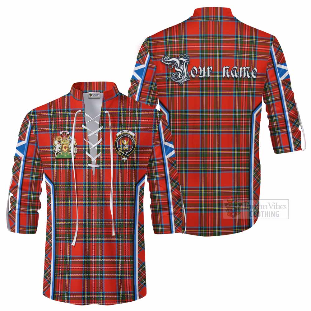 Stewart (Stuart) Tartan Crest Ghillie Kilt Shirt Scotland Coat of Arm Flag Style - Tartan Vibes Clothing