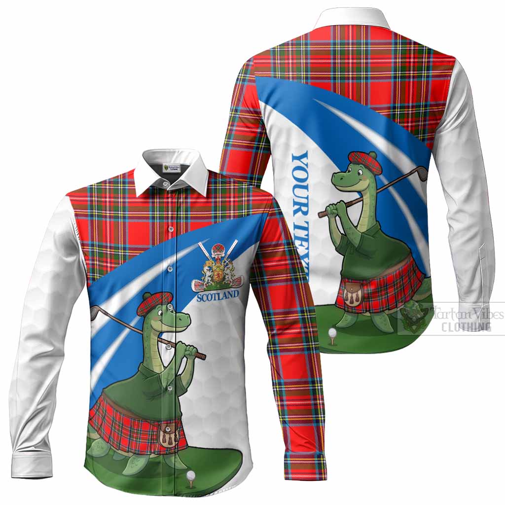 Stewart (Stuart) Tartan Crest Golf Nessie Long Sleeve Button Shirts Loch Ness Monster Sporty Style