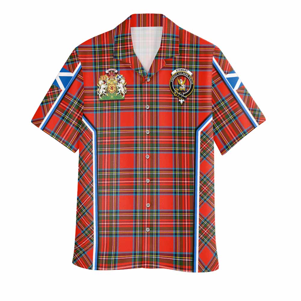 Stewart (Stuart) Tartan Crest Hawaiian Shirt Scotland Coat of Arm Flag Style - Tartan Vibes Clothing