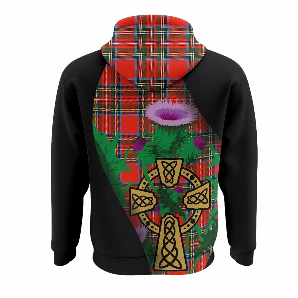 Stewart (Stuart) Tartan Crest Hoodie Celtic Cross Thistle Flowers