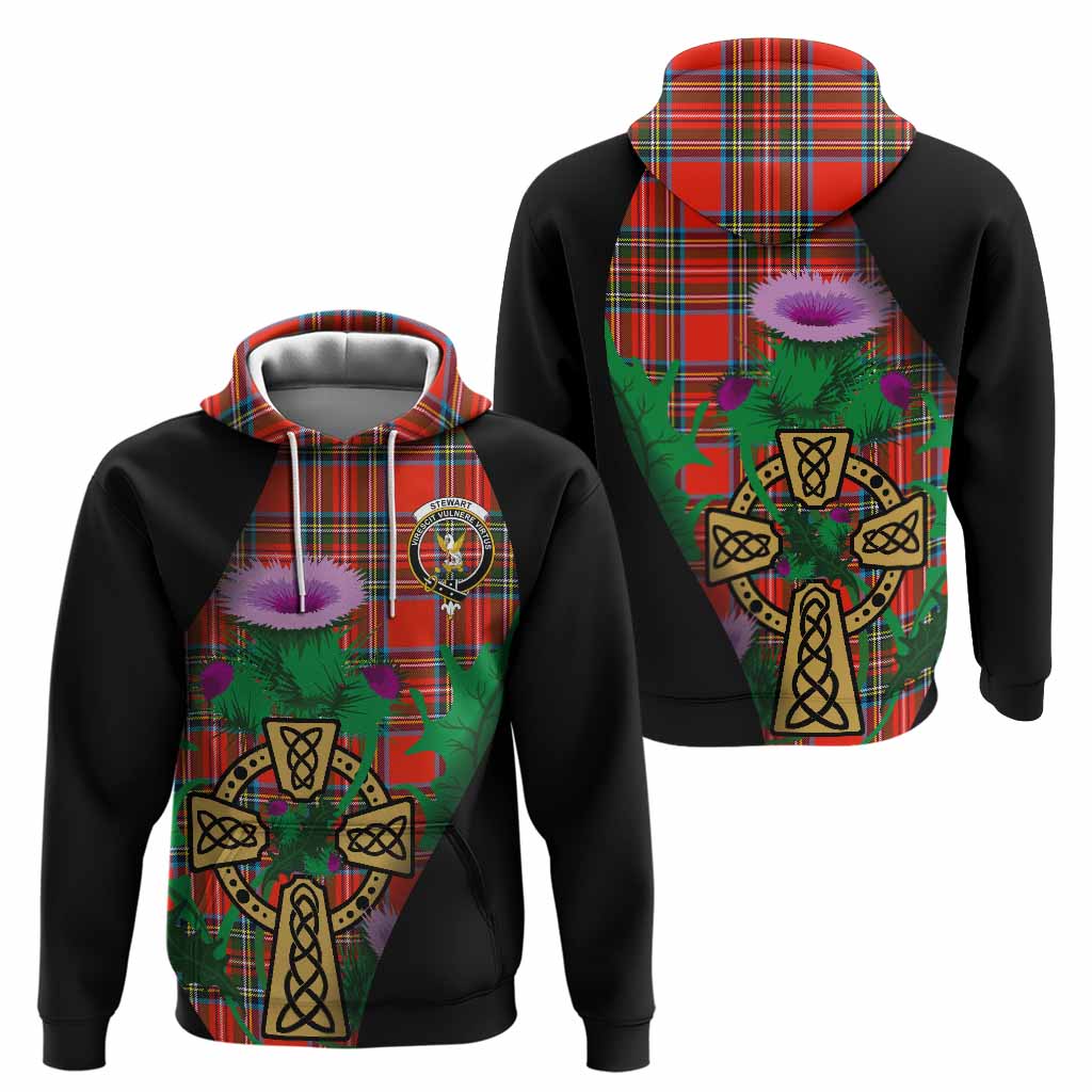 Stewart (Stuart) Tartan Crest Hoodie Celtic Cross Thistle Flowers