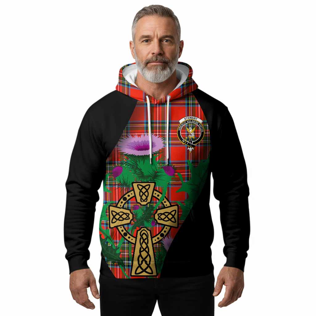 Stewart (Stuart) Tartan Crest Hoodie Celtic Cross Thistle Flowers