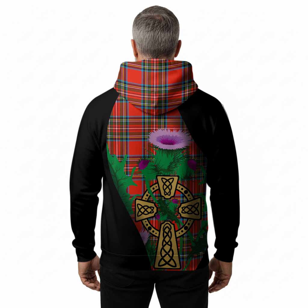 Stewart (Stuart) Tartan Crest Hoodie Celtic Cross Thistle Flowers