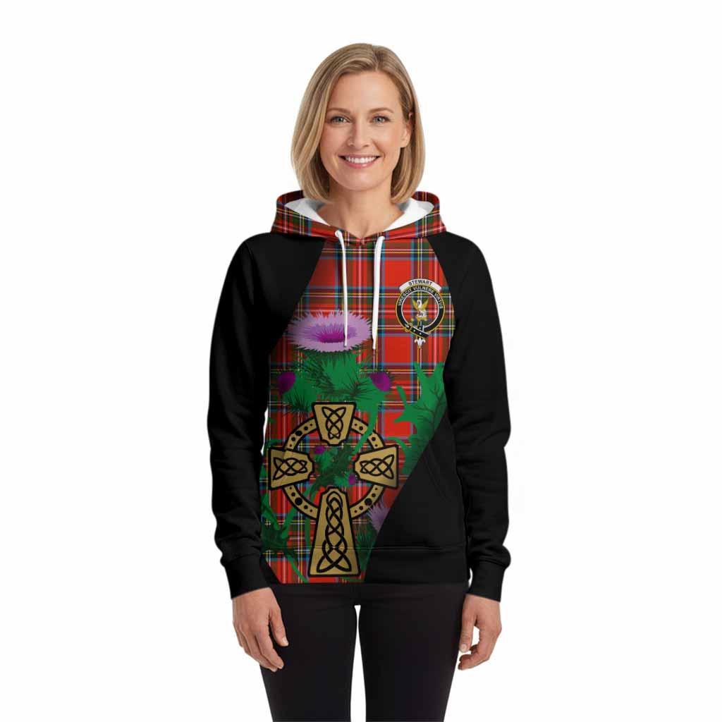 Stewart (Stuart) Tartan Crest Hoodie Celtic Cross Thistle Flowers