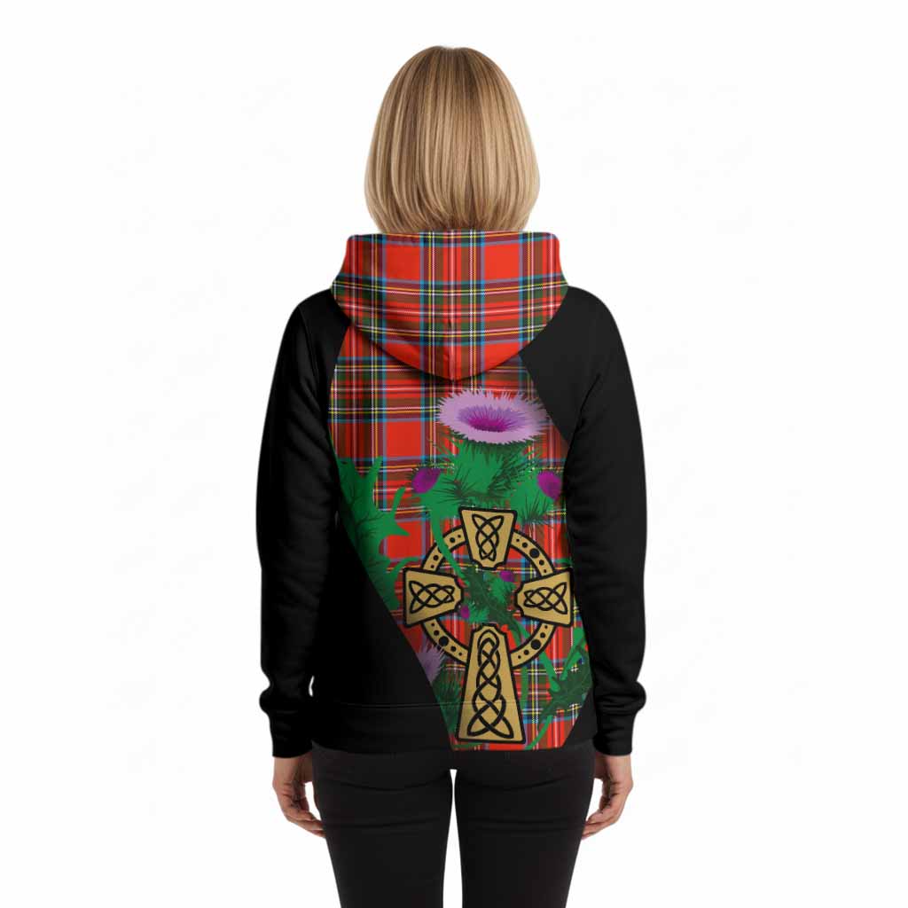 Stewart (Stuart) Tartan Crest Hoodie Celtic Cross Thistle Flowers