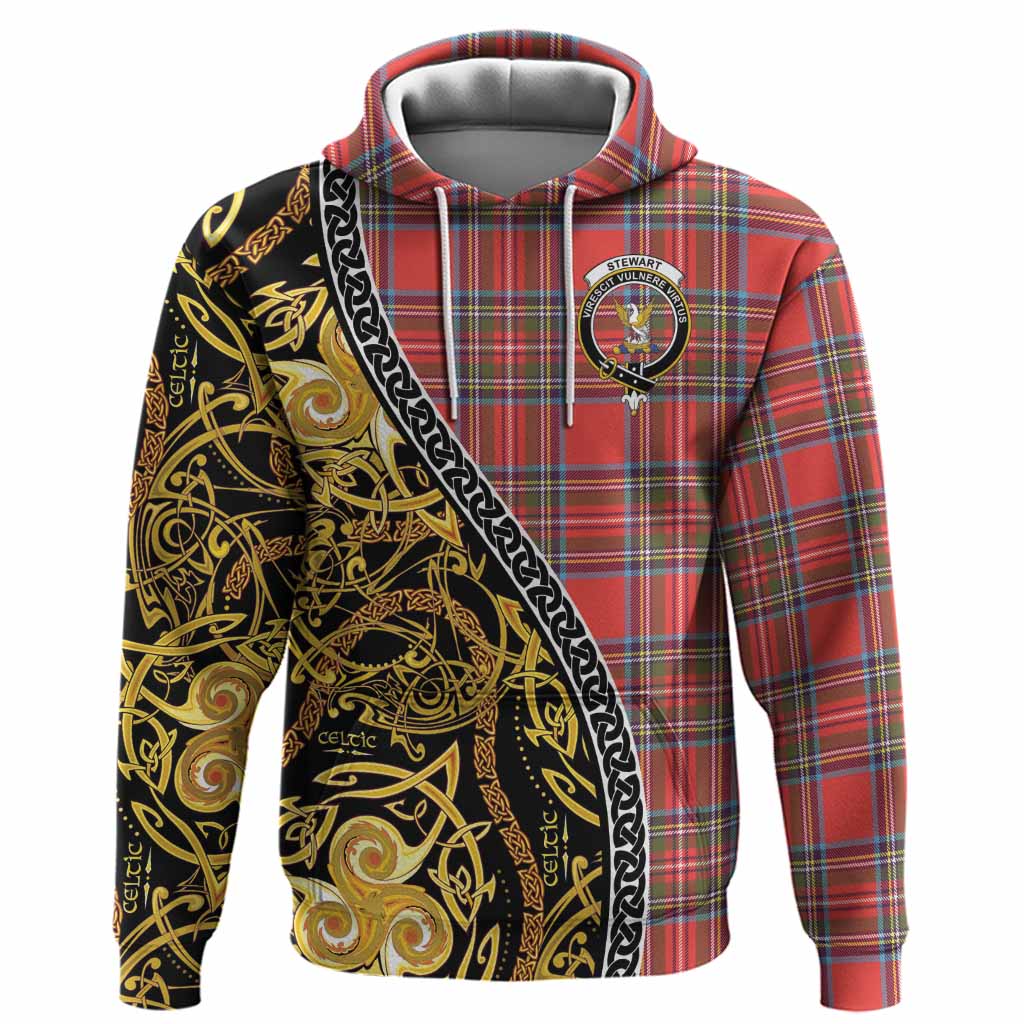 Stewart (Stuart) Tartan Crest Hoodie Celtic Knot and Triple Trickle Spiral Symbols