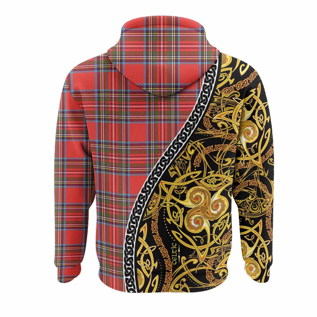 Stewart (Stuart) Tartan Crest Hoodie Celtic Knot and Triple Trickle Spiral Symbols