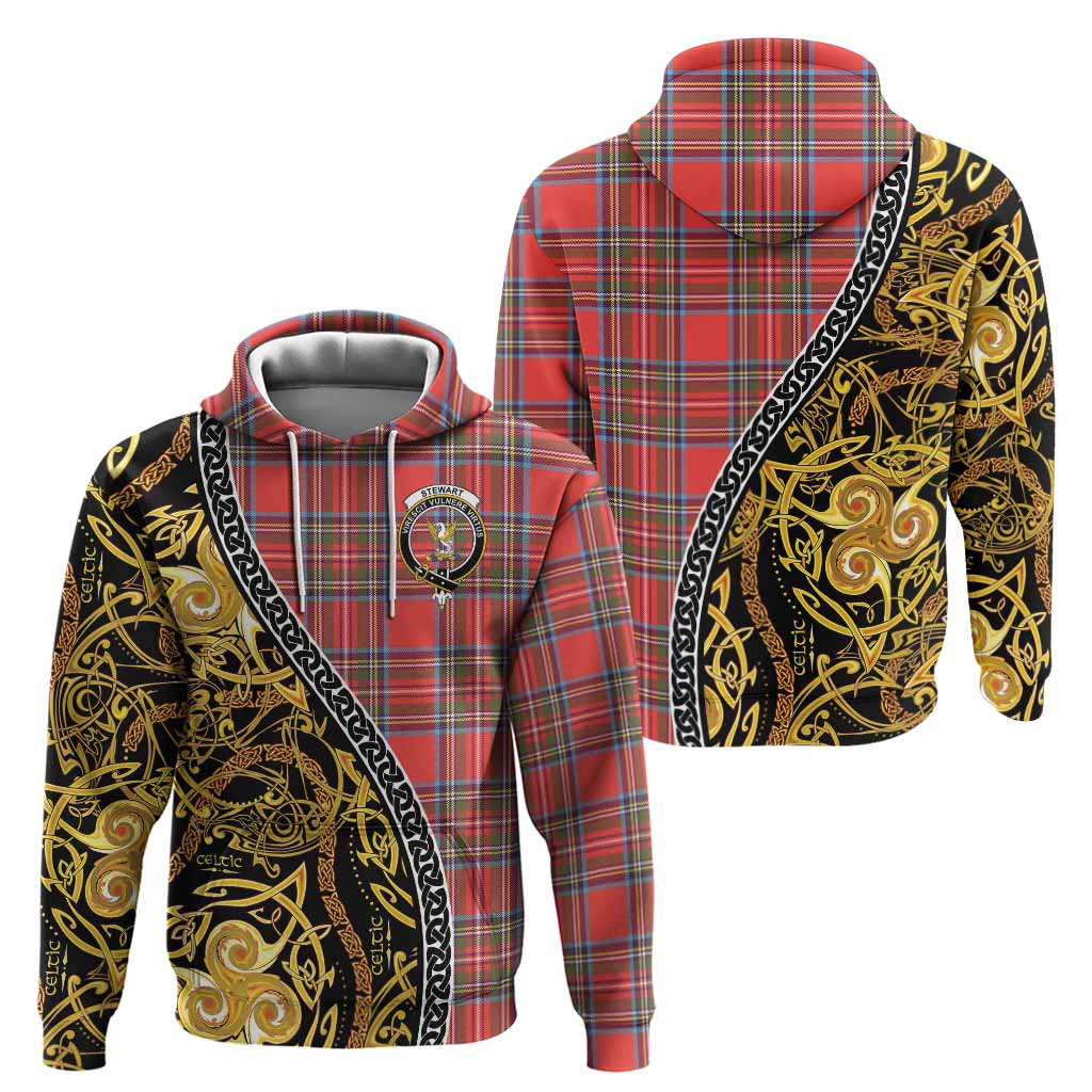 Stewart (Stuart) Tartan Crest Hoodie Celtic Knot and Triple Trickle Spiral Symbols