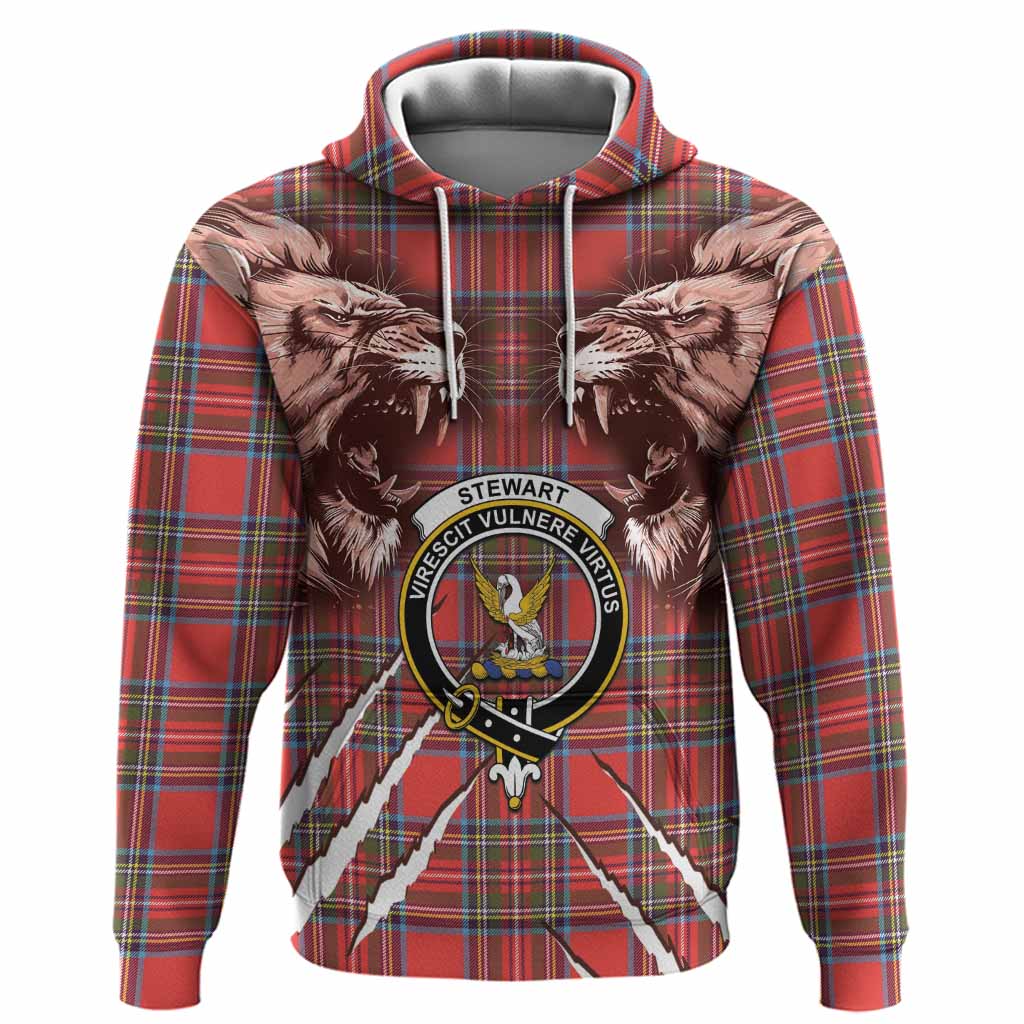 Stewart (Stuart) Tartan Crest Hoodie Ferocious Lion Style