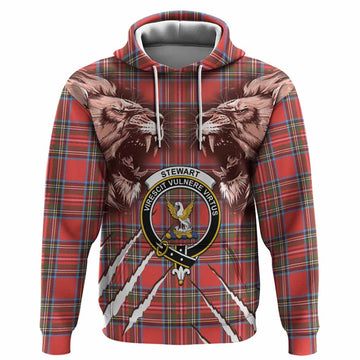 Stewart (Stuart) Tartan Crest Hoodie Ferocious Lion Style
