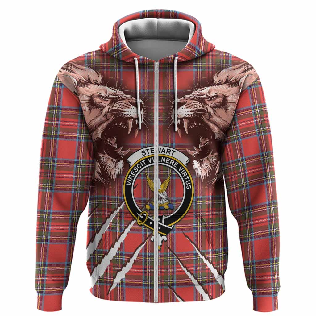 Stewart (Stuart) Tartan Crest Hoodie Ferocious Lion Style