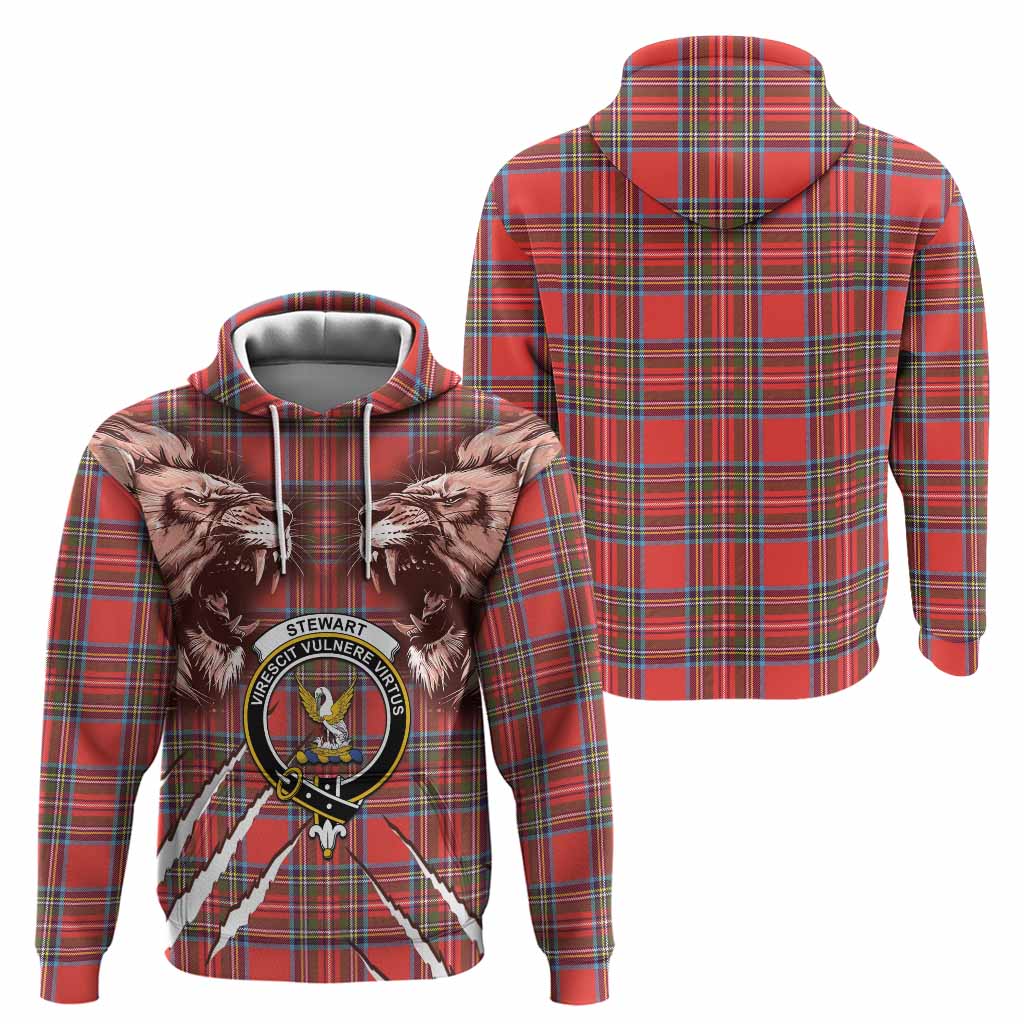 Stewart (Stuart) Tartan Crest Hoodie Ferocious Lion Style