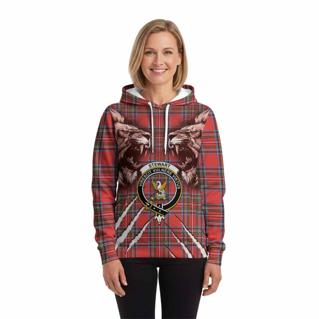 Stewart (Stuart) Tartan Crest Hoodie Ferocious Lion Style