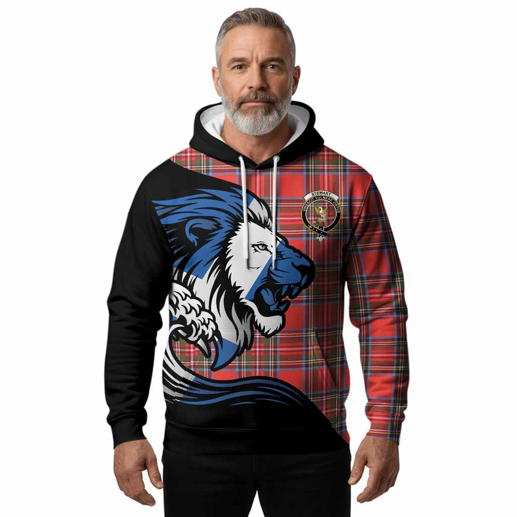 Stewart (Stuart) Tartan Crest Hoodie Scottish Golden Lions Wave Flow