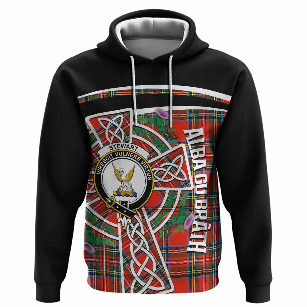 Stewart (Stuart) Tartan Crest Hoodie Scottish Thistle Celtic Cross Alba Gu Brath