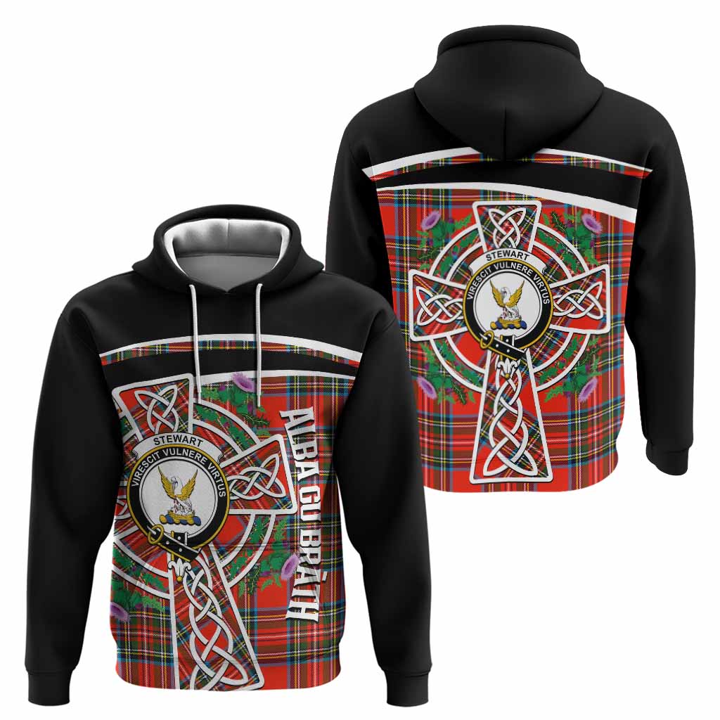 Stewart (Stuart) Tartan Crest Hoodie Scottish Thistle Celtic Cross Alba Gu Brath