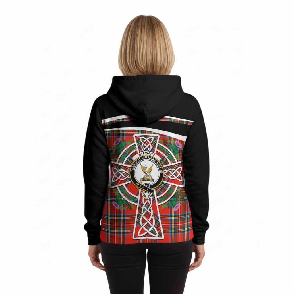 Stewart (Stuart) Tartan Crest Hoodie Scottish Thistle Celtic Cross Alba Gu Brath