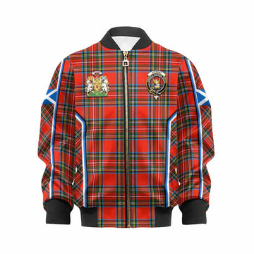 Stewart (Stuart) Tartan Crest Kid Bomber Jacket Scotland Coat of Arm Flag Style - Tartan Vibes Clothing