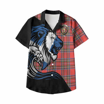 Stewart (Stuart) Tartan Crest Kid Hawaiian Shirt Scottish Golden Lions Wave Flow