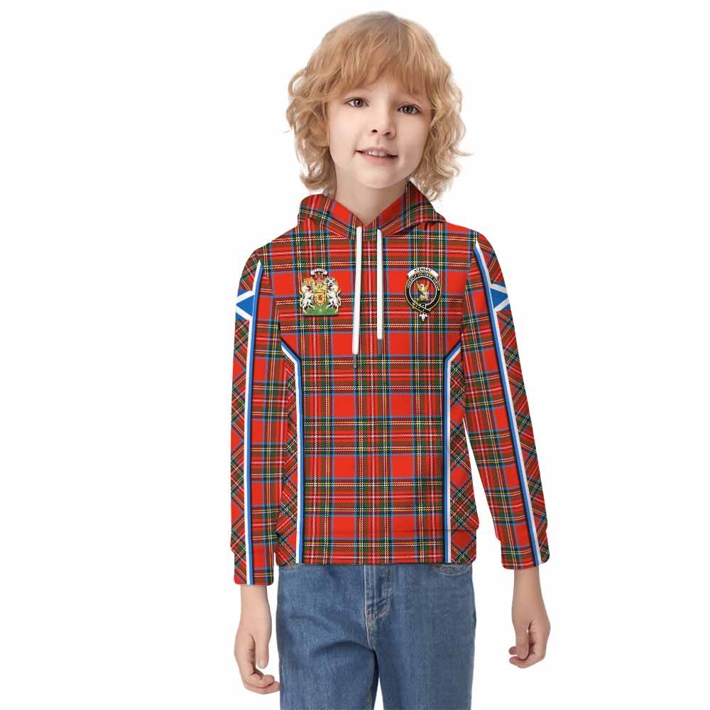 Stewart (Stuart) Tartan Crest Kid Hoodie Scotland Coat of Arm Flag Style - Tartan Vibes Clothing
