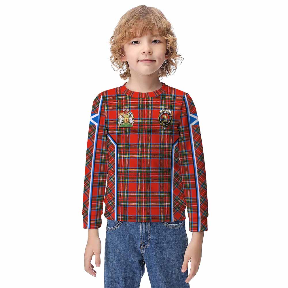 Stewart (Stuart) Tartan Crest Kid Knitted Sweatshirt Scotland Coat of Arm Flag Style - Tartan Vibes Clothing