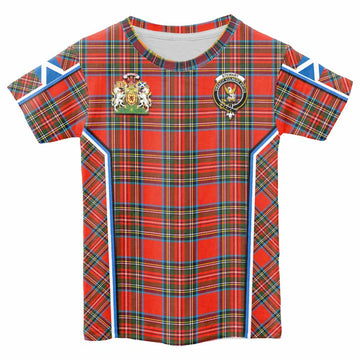 Stewart (Stuart) Tartan Crest Kid T-shirt Scotland Coat of Arm Flag Style - Tartan Vibes Clothing