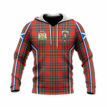 Stewart (Stuart) Tartan Crest Knitted Hoodie Scotland Coat of Arm Flag Style - Tartan Vibes Clothing