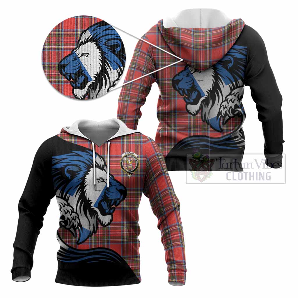 Stewart (Stuart) Tartan Crest Knitted Hoodie Scottish Golden Lions Wave Flow