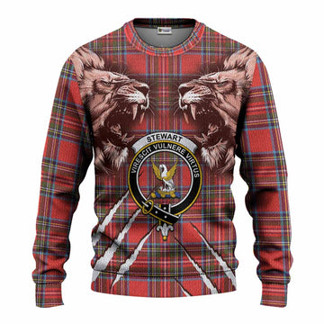 Stewart (Stuart) Tartan Crest Knitted Sweater Ferocious Lion Style