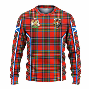 Stewart (Stuart) Tartan Crest Knitted Sweater Scotland Coat of Arm Flag Style