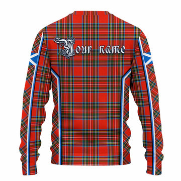 Stewart (Stuart) Tartan Crest Knitted Sweater Scotland Coat of Arm Flag Style