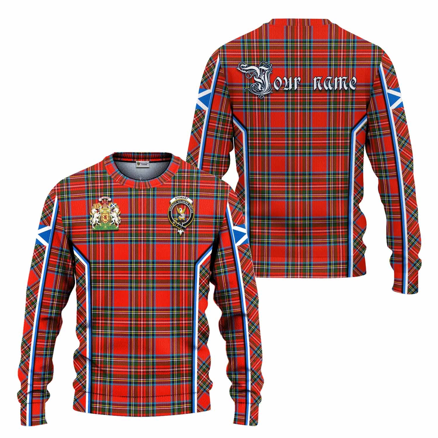Stewart (Stuart) Tartan Crest Knitted Sweater Scotland Coat of Arm Flag Style - Tartan Vibes Clothing